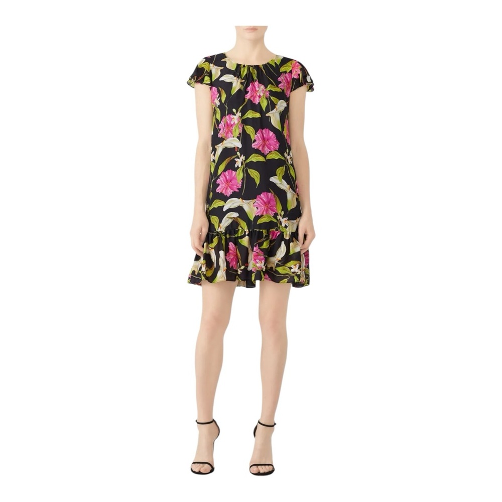 Milly Black Floral Silk Jill Dress Resortwear Tropical Country Club Designer